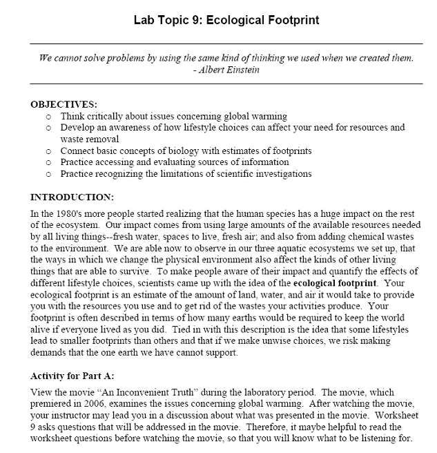 Human Footprint Worksheet Answers